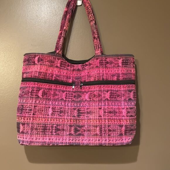 Boho Crocheted Tote Bag Shoulder Bag Beach Tote Overnight Open Inside Zip - Picture 5 of 9